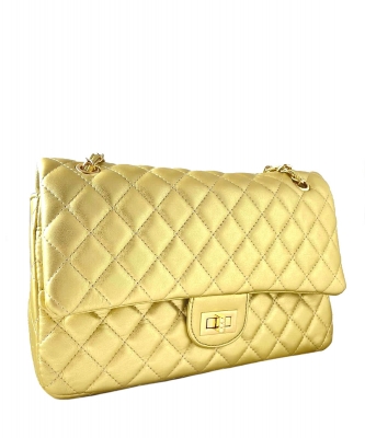Quilted Mid Size Turn Lock Shoulder Bag 6501 GOLD